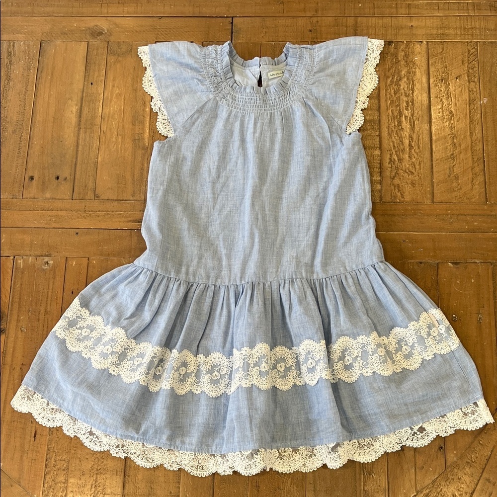 Tutto piccolo blue chambray drop waist lace trim dress girls 10 Spanish Easter